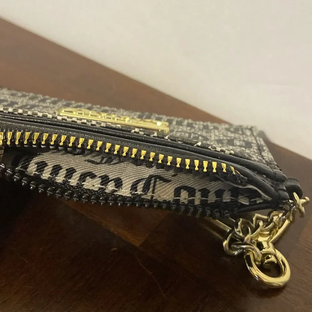 Juicy Couture Logo Heart Keychain Wallet Card Holder Black Gray EUC